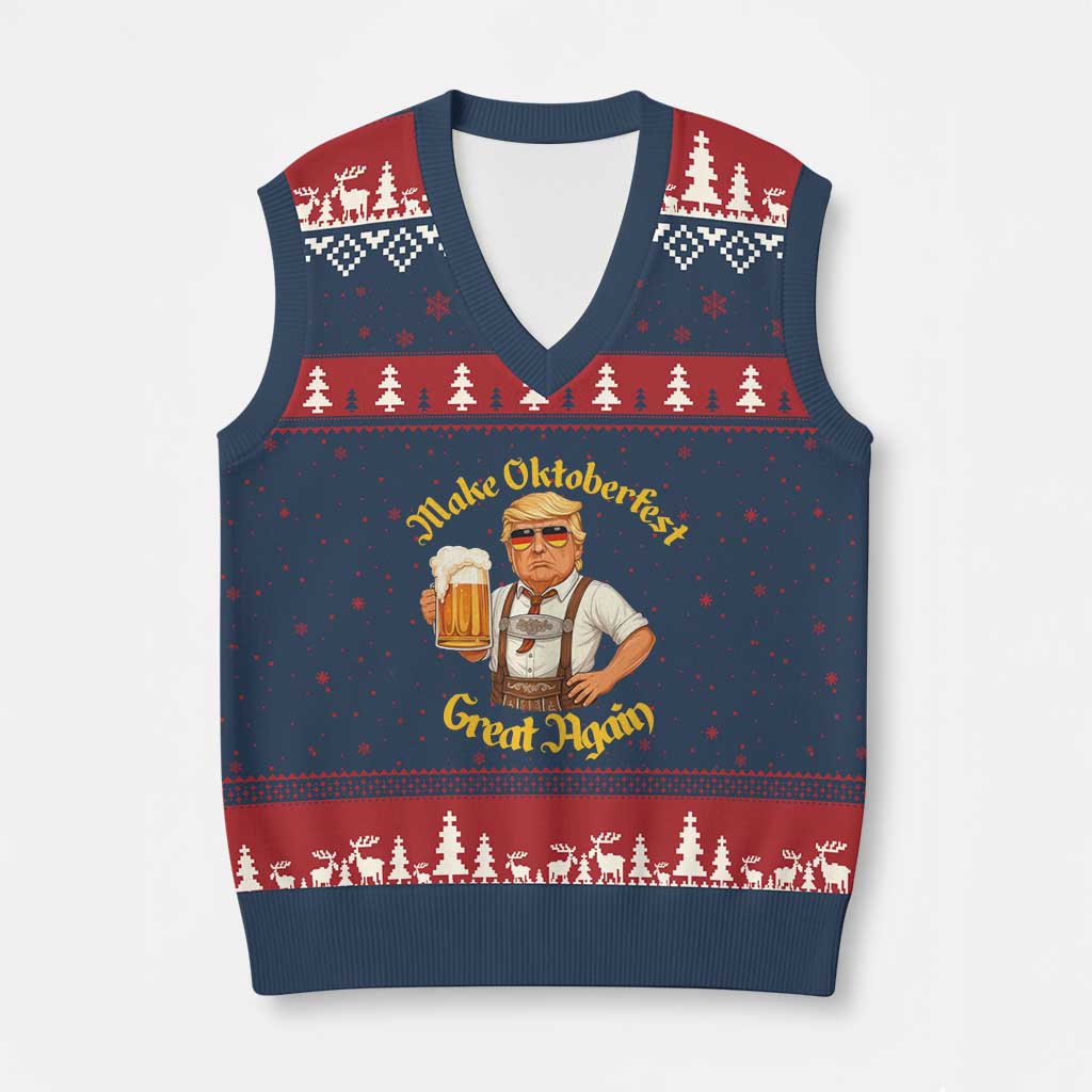 Make Oktoberfest Great Again V-Neck Knit Sweater Vest Funny Trump Bavarian Beer Festival Drinking Party TS02 Navy Red Print Your Wear