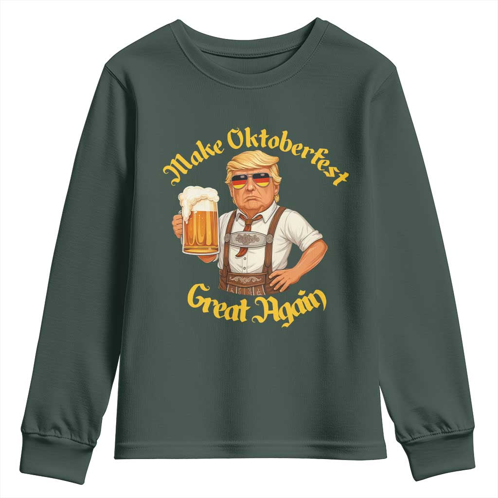 Make Oktoberfest Great Again Youth Sweatshirt Funny Trump Bavarian Beer Festival Drinking Party TS02 Dark Forest Green Print Your Wear