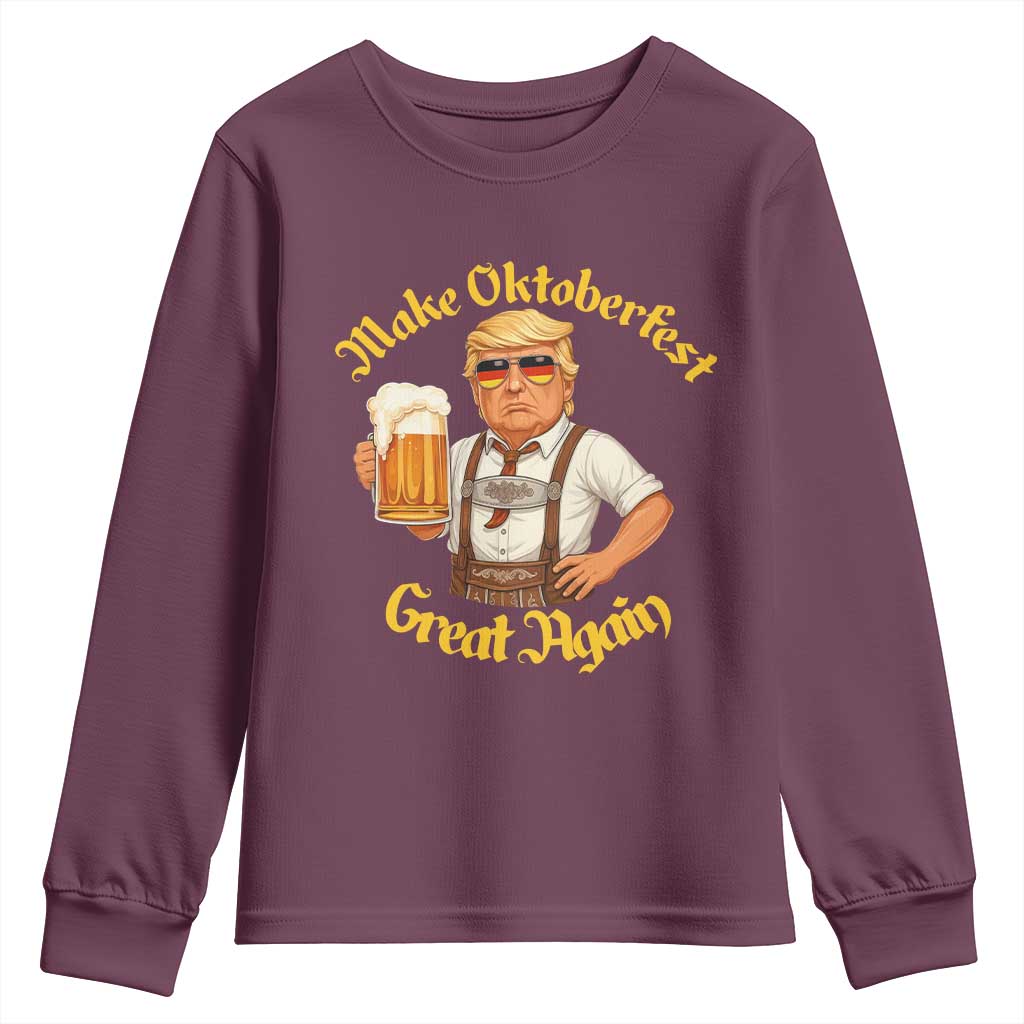 Make Oktoberfest Great Again Youth Sweatshirt Funny Trump Bavarian Beer Festival Drinking Party TS02 Maroon Print Your Wear