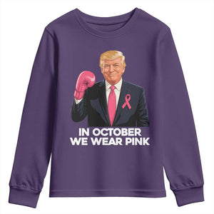 Support Breast Cancer Trump Youth Sweatshirt In October We Wear Pink Boxing Glove Warrior Fight TS02 Purple Print Your Wear