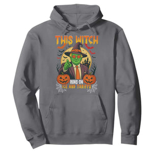 Funny Sarcastic Trump Witch Hoodie This Witch Runs On Ice and Tariffs Political Satire TS02 Charcoal Print Your Wear