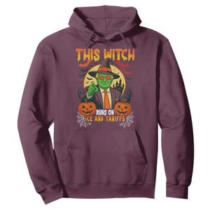 Funny Sarcastic Trump Witch Hoodie This Witch Runs On Ice and Tariffs Political Satire TS02 Maroon Print Your Wear