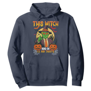 Funny Sarcastic Trump Witch Hoodie This Witch Runs On Ice and Tariffs Political Satire TS02 Navy Print Your Wear