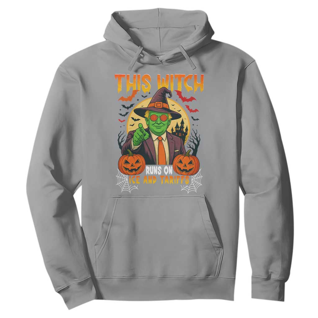 Funny Sarcastic Trump Witch Hoodie This Witch Runs On Ice and Tariffs Political Satire TS02 Sport Gray Print Your Wear