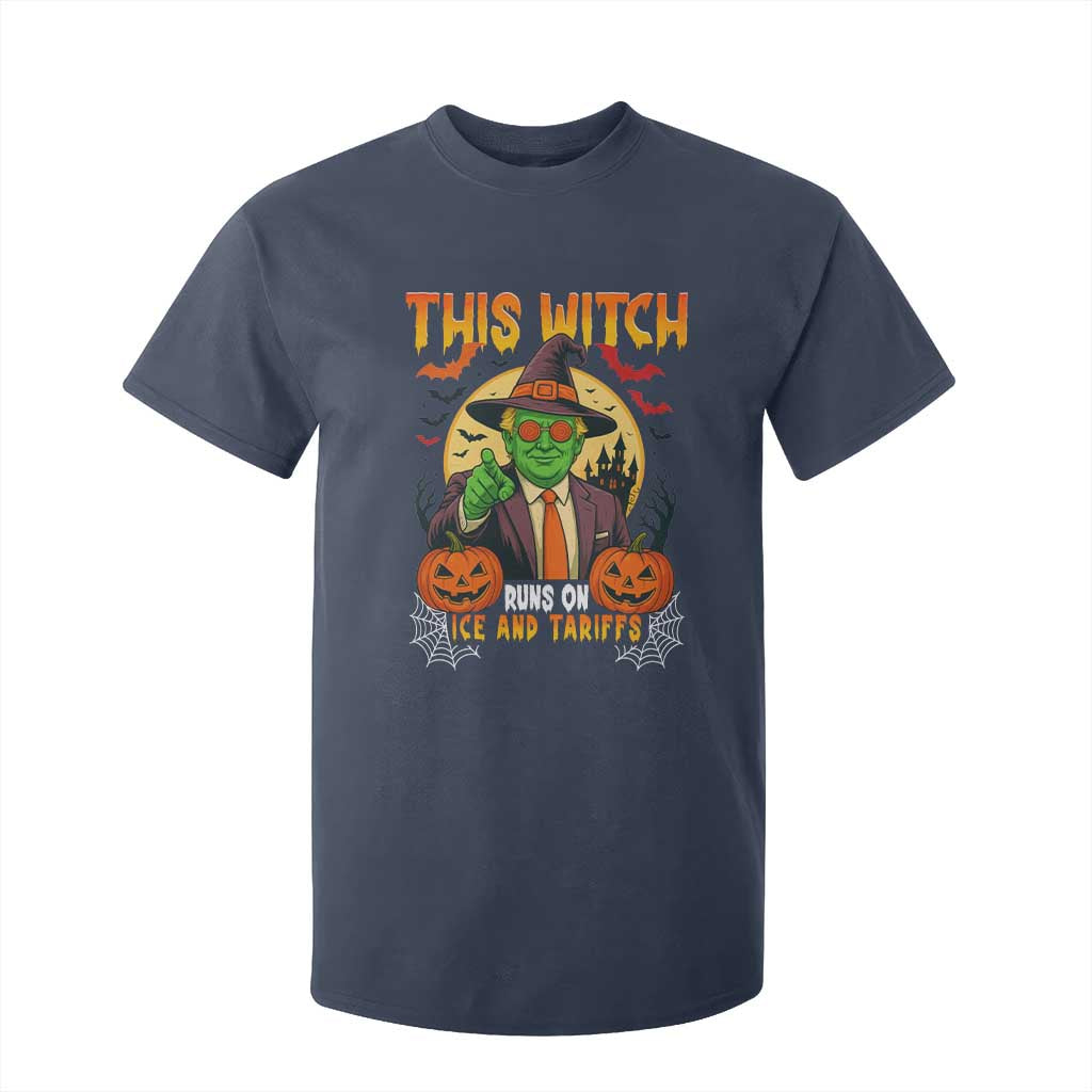 Funny Sarcastic Trump Witch T Shirt For Kid This Witch Runs On Ice and Tariffs Political Satire TS02 Navy Print Your Wear