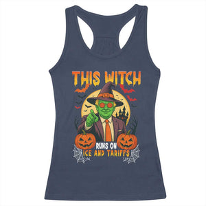Funny Sarcastic Trump Witch Racerback Tank Top This Witch Runs On Ice and Tariffs Political Satire TS02 Navy Print Your Wear