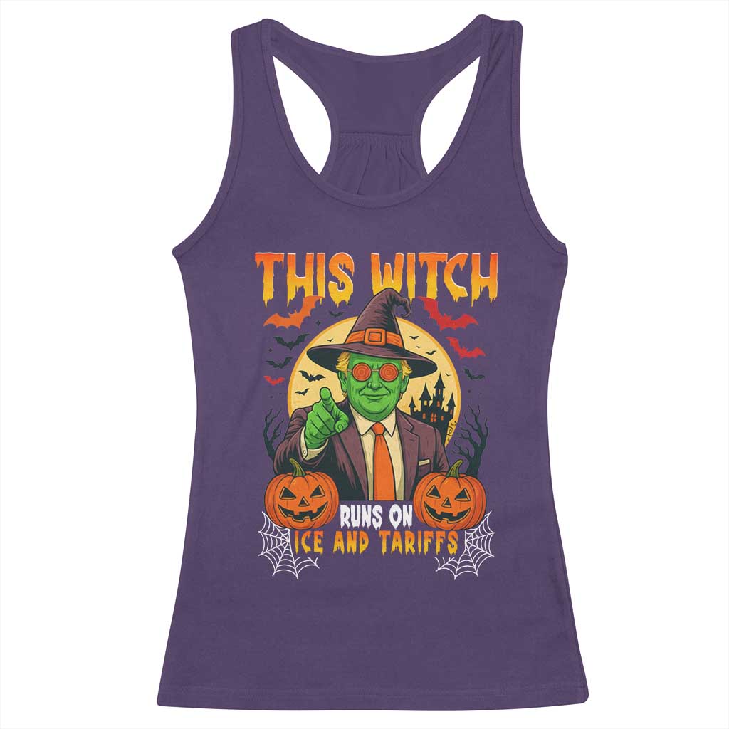 Funny Sarcastic Trump Witch Racerback Tank Top This Witch Runs On Ice and Tariffs Political Satire TS02 Purple Print Your Wear