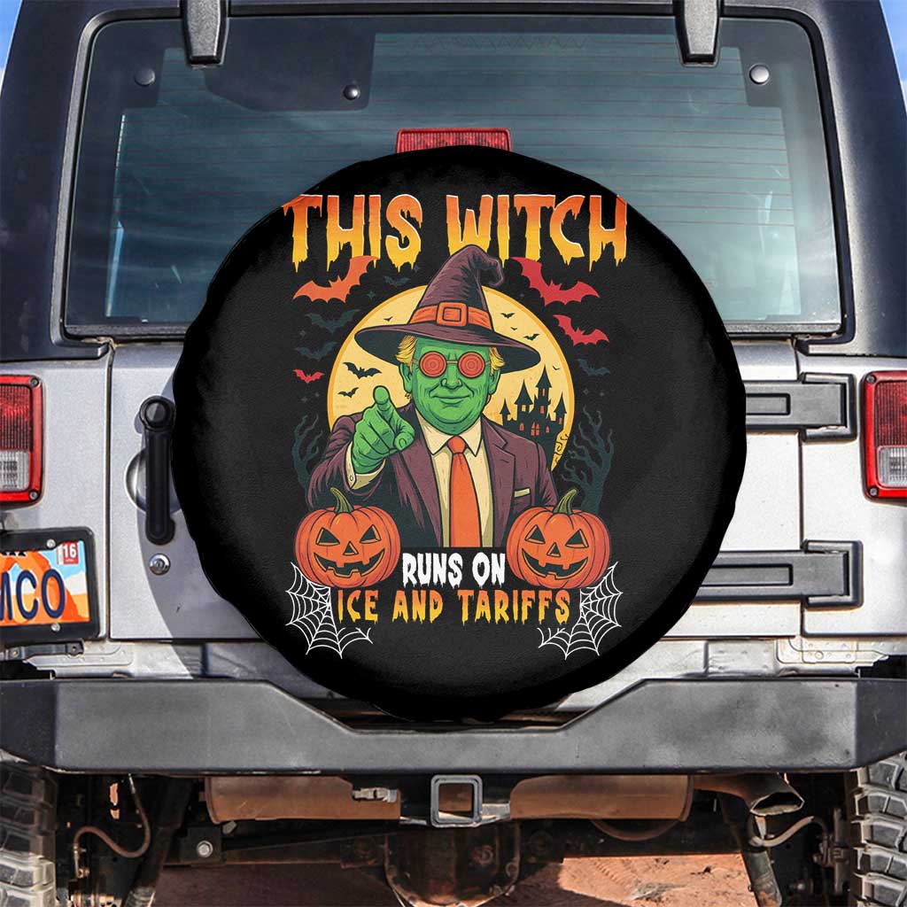 Funny Sarcastic Trump Witch Spare Tire Cover This Witch Runs On Ice and Tariffs Political Satire TS02 No hole Black Print Your Wear
