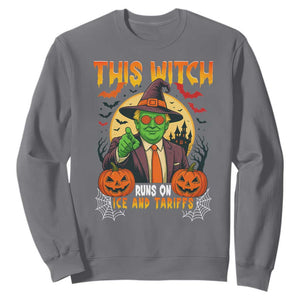 Funny Sarcastic Trump Witch Sweatshirt This Witch Runs On Ice and Tariffs Political Satire TS02 Charcoal Print Your Wear