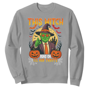Funny Sarcastic Trump Witch Sweatshirt This Witch Runs On Ice and Tariffs Political Satire TS02 Sport Gray Print Your Wear