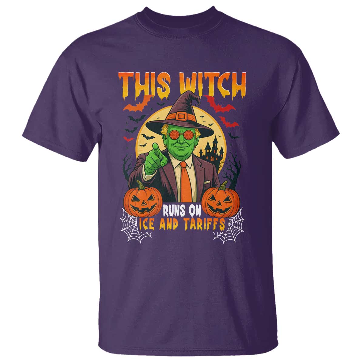 Funny Sarcastic Trump Witch T Shirt This Witch Runs On Ice and Tariffs Political Satire TS02 Purple Print Your Wear