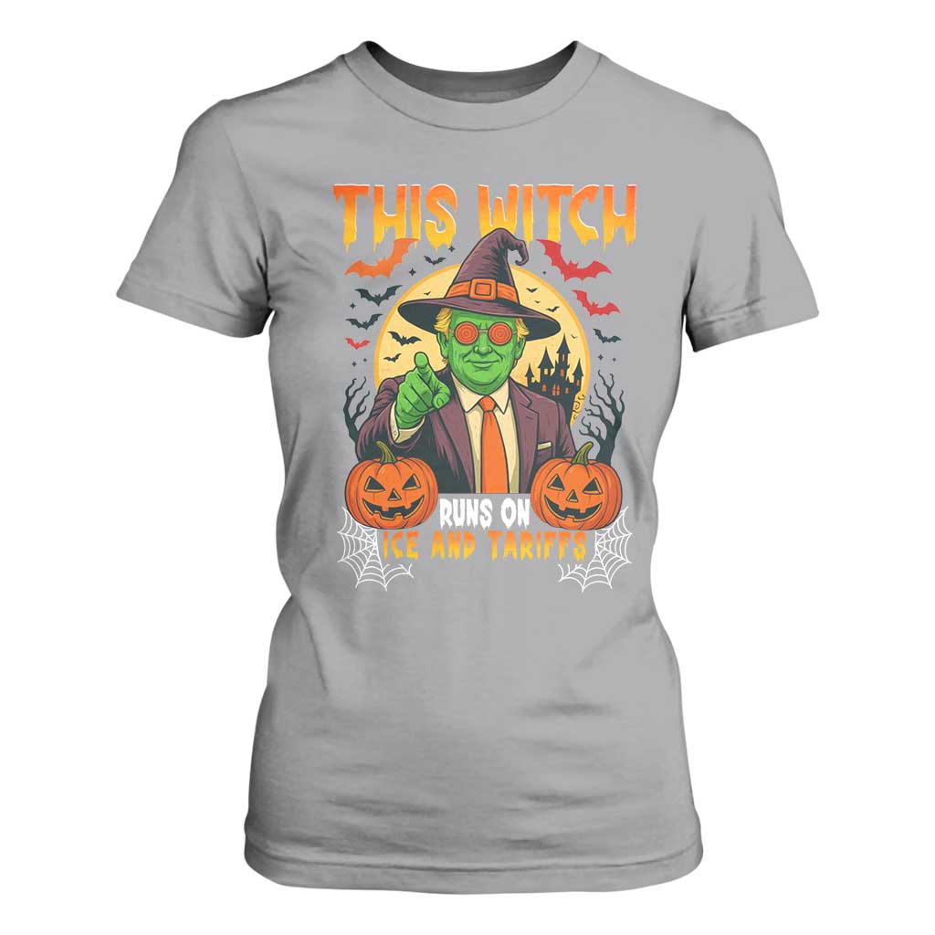Funny Sarcastic Trump Witch T Shirt For Women This Witch Runs On Ice and Tariffs Political Satire TS02 Sport Gray Print Your Wear