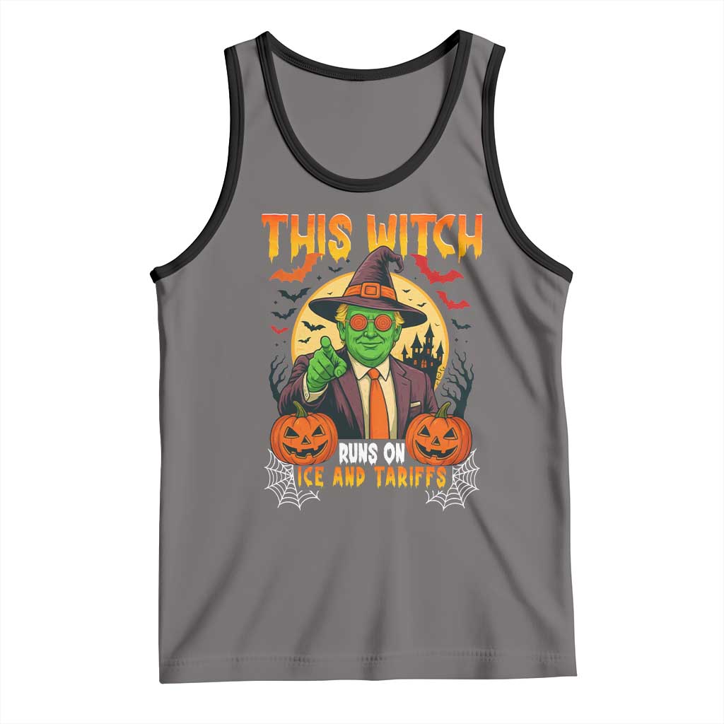 Funny Sarcastic Trump Witch Tank Top This Witch Runs On Ice and Tariffs Political Satire TS02 Deep Heather Black Print Your Wear