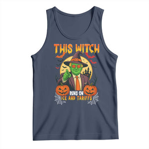 Funny Sarcastic Trump Witch Tank Top This Witch Runs On Ice and Tariffs Political Satire TS02 Navy Print Your Wear