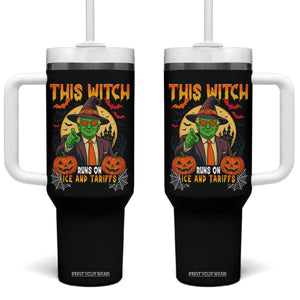 Funny Sarcastic Trump Witch Tumbler With Handle This Witch Runs On Ice and Tariffs Political Satire TS02 One Size: 40 oz Black Print Your Wear