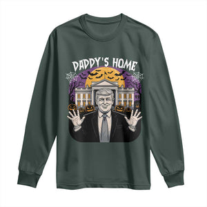 Funny Trump Halloween Long Sleeve Shirt Daddy Home White House Spooky Season TS02 Dark Forest Green Print Your Wear