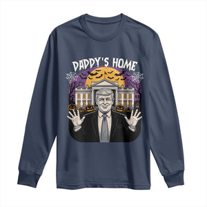 Funny Trump Halloween Long Sleeve Shirt Daddy Home White House Spooky Season TS02 Navy Print Your Wear
