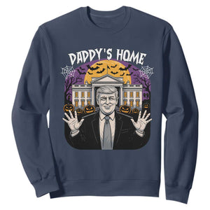 Funny Trump Halloween Sweatshirt Daddy Home White House Spooky Season TS02 Navy Print Your Wear