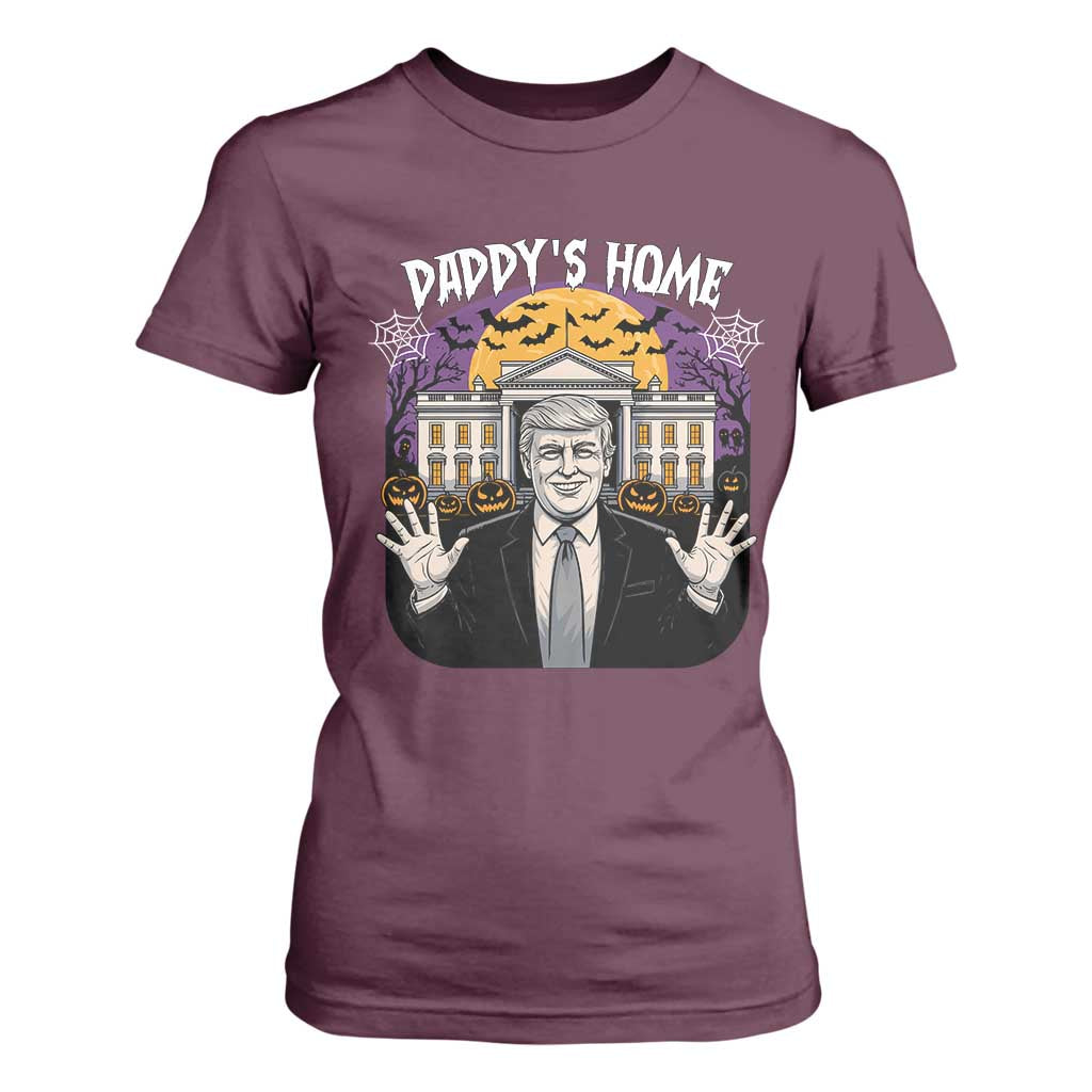 Funny Trump Halloween T Shirt For Women Daddy Home White House Spooky Season TS02 Maroon Print Your Wear