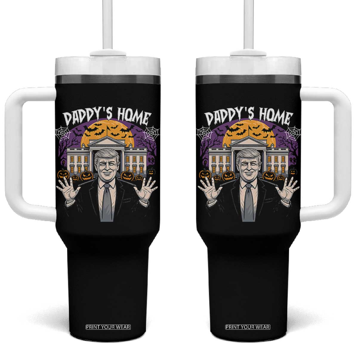 Funny Trump Halloween Tumbler With Handle Daddy Home White House Spooky Season TS02 One Size: 40 oz Black Print Your Wear
