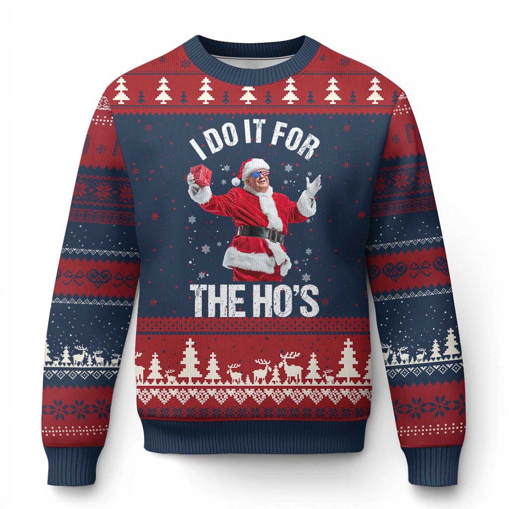 Funny Trump Santa Christmas Ugly Christmas Sweater I Do It For The Hos Holiday Gift TS02 Navy Red Print Your Wear