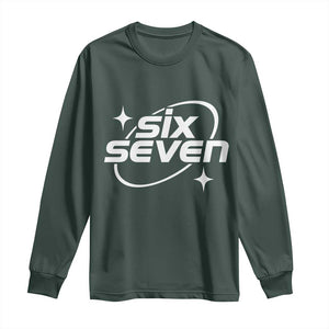 Funny Six Seven Long Sleeve Shirt Cool 67 Meme Y2K Gen Alpha Slang TS02 Dark Forest Green Print Your Wear