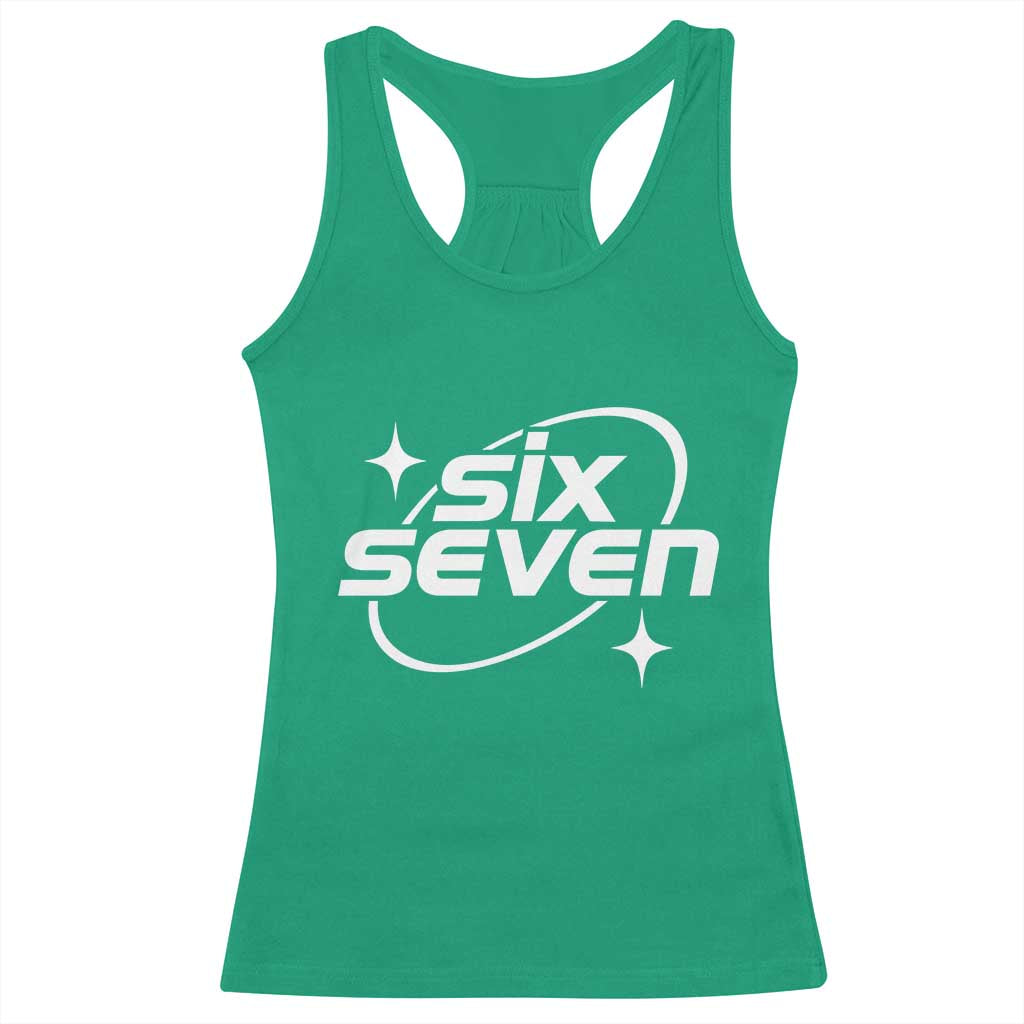 Funny Six Seven Racerback Tank Top Cool 67 Meme Y2K Gen Alpha Slang TS02 Irish Green Print Your Wear