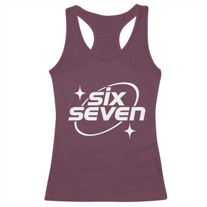 Funny Six Seven Racerback Tank Top Cool 67 Meme Y2K Gen Alpha Slang TS02 Maroon Print Your Wear