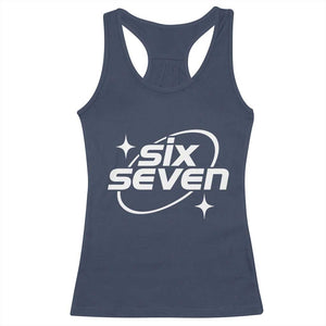 Funny Six Seven Racerback Tank Top Cool 67 Meme Y2K Gen Alpha Slang TS02 Navy Print Your Wear