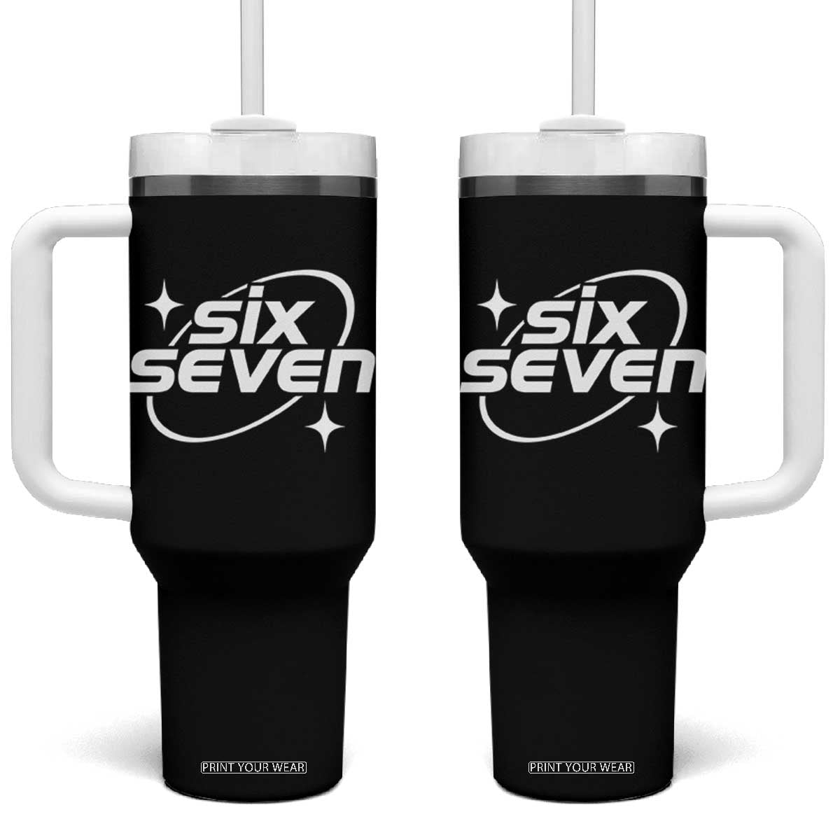 Funny Six Seven Tumbler With Handle Cool 67 Meme Y2K Gen Alpha Slang TS02 One Size: 40 oz Black Print Your Wear