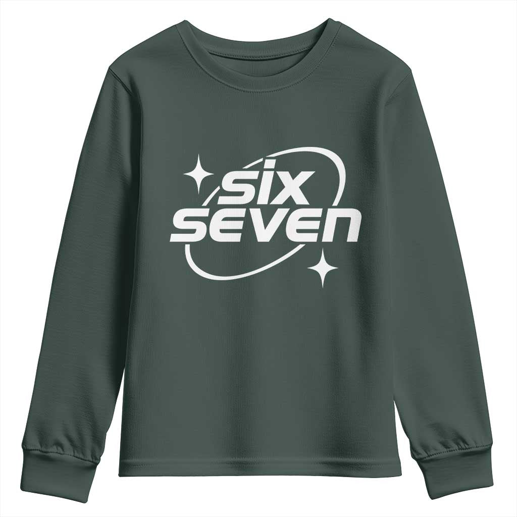 Funny Six Seven Youth Sweatshirt Cool 67 Meme Y2K Gen Alpha Slang TS02 Dark Forest Green Print Your Wear