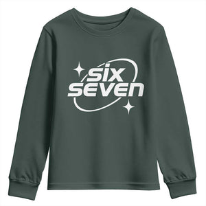 Funny Six Seven Youth Sweatshirt Cool 67 Meme Y2K Gen Alpha Slang TS02 Dark Forest Green Print Your Wear