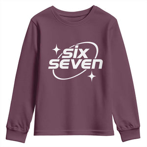 Funny Six Seven Youth Sweatshirt Cool 67 Meme Y2K Gen Alpha Slang TS02 Maroon Print Your Wear