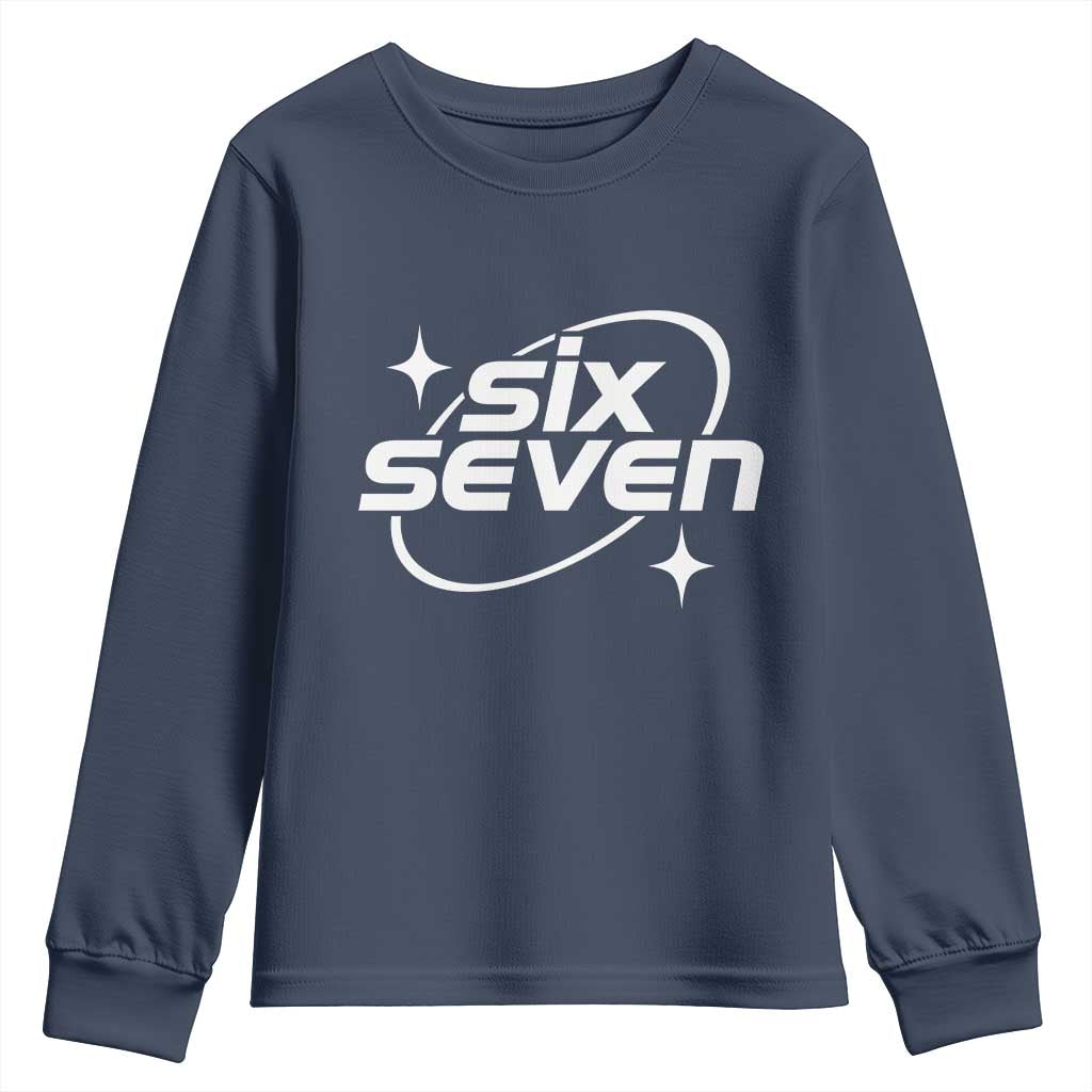 Funny Six Seven Youth Sweatshirt Cool 67 Meme Y2K Gen Alpha Slang TS02 Navy Print Your Wear