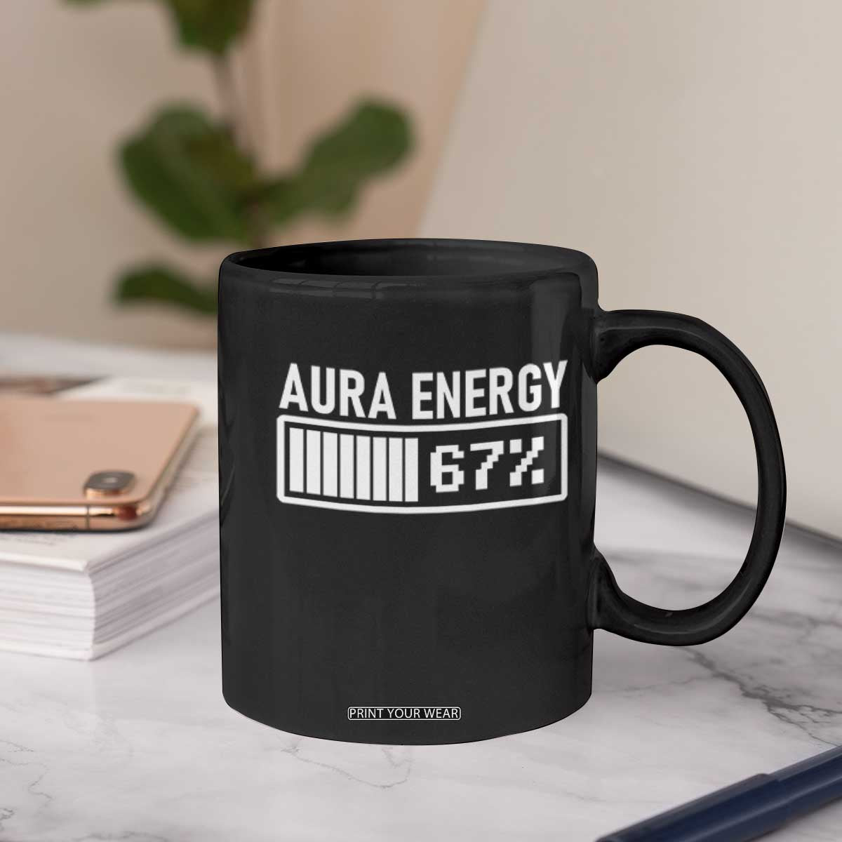 Funny Aura Energy at 67 Coffee Mug Six Seven Viral Meme 6 7 Gen Alpha Slang TS02 Print Your Wear