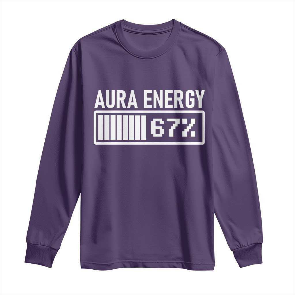 Funny Aura Energy at 67 Long Sleeve Shirt Six Seven Viral Meme 6 7 Gen Alpha Slang TS02 Purple Print Your Wear