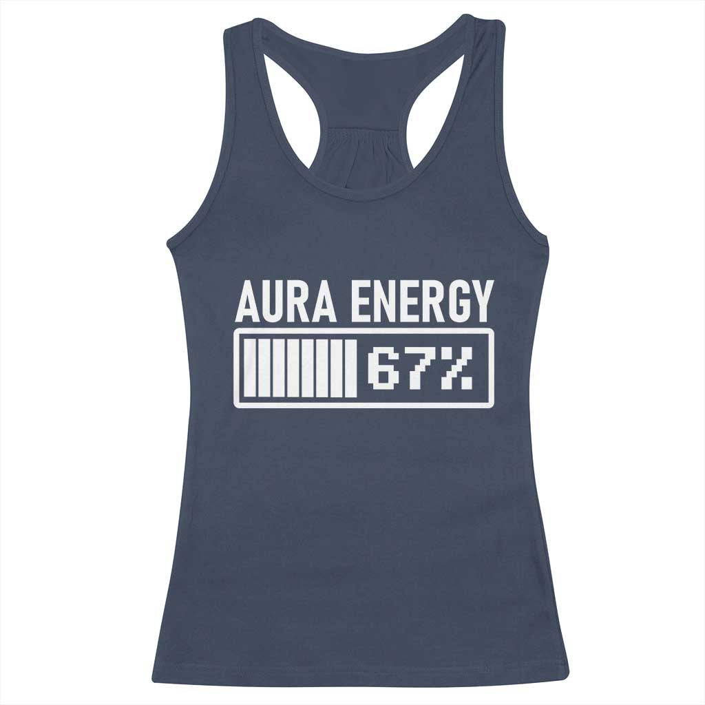 Funny Aura Energy at 67 Racerback Tank Top Six Seven Viral Meme 6 7 Gen Alpha Slang TS02 Navy Print Your Wear
