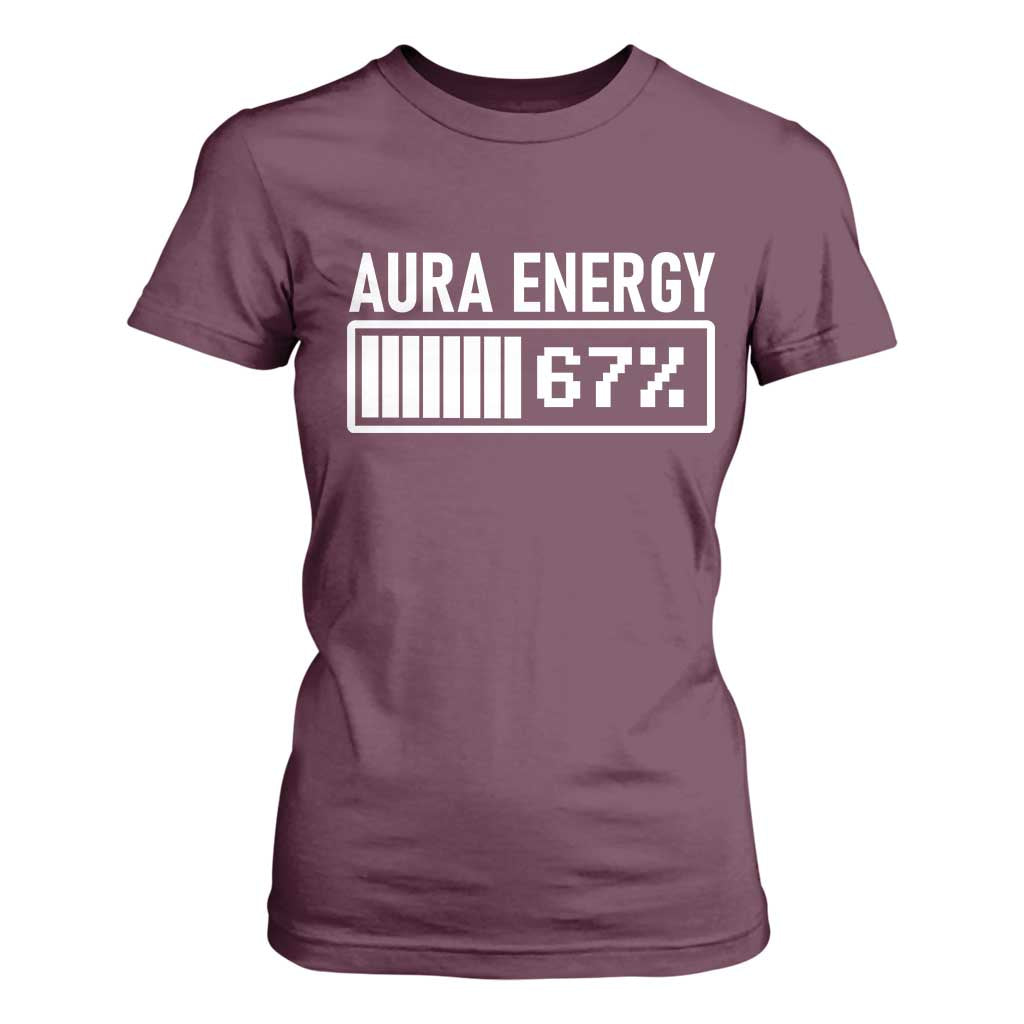Funny Aura Energy at 67 T Shirt For Women Six Seven Viral Meme 6 7 Gen Alpha Slang TS02 Maroon Print Your Wear