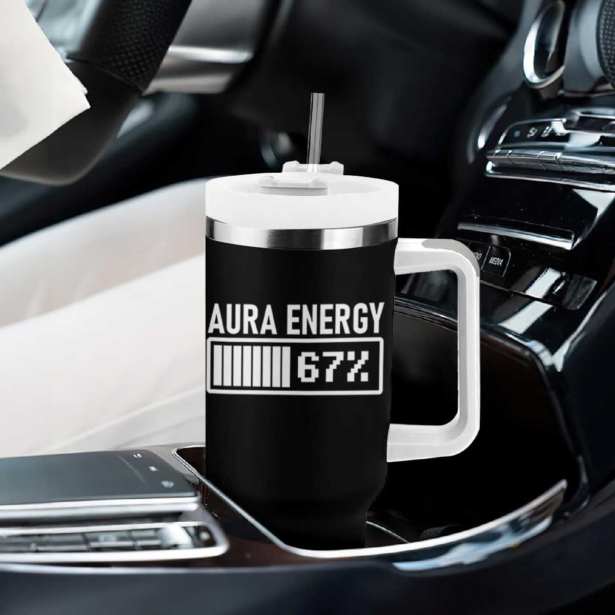 Funny Aura Energy at 67 Tumbler With Handle Six Seven Viral Meme 6 7 Gen Alpha Slang TS02 Print Your Wear