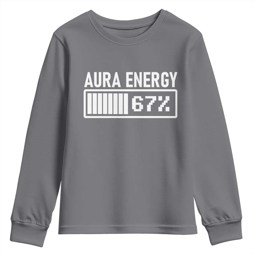 Funny Aura Energy at 67 Youth Sweatshirt Six Seven Viral Meme 6 7 Gen Alpha Slang TS02 Charcoal Print Your Wear