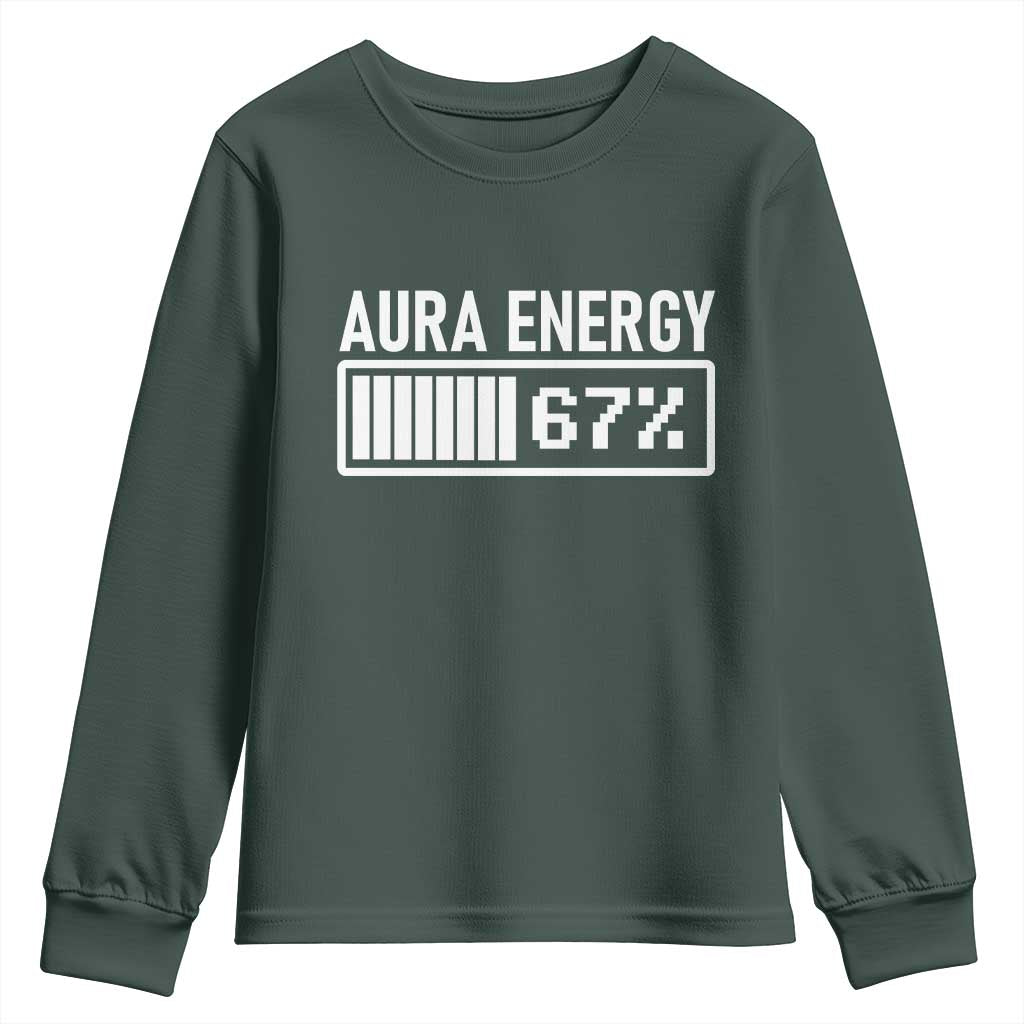Funny Aura Energy at 67 Youth Sweatshirt Six Seven Viral Meme 6 7 Gen Alpha Slang TS02 Dark Forest Green Print Your Wear