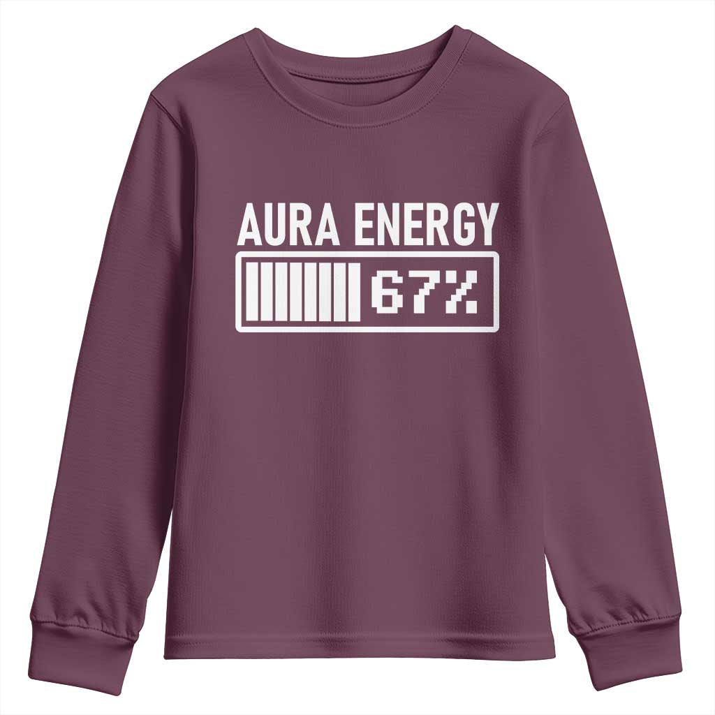 Funny Aura Energy at 67 Youth Sweatshirt Six Seven Viral Meme 6 7 Gen Alpha Slang TS02 Maroon Print Your Wear