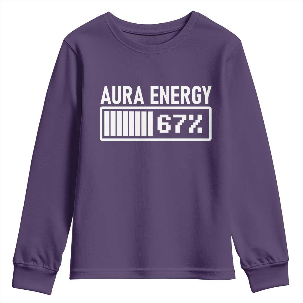 Funny Aura Energy at 67 Youth Sweatshirt Six Seven Viral Meme 6 7 Gen Alpha Slang TS02 Purple Print Your Wear
