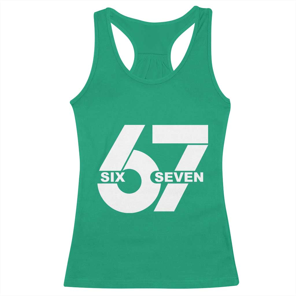 Funny Six Seven 67 Meme Racerback Tank Top Bold Graphic TS02 Irish Green Print Your Wear
