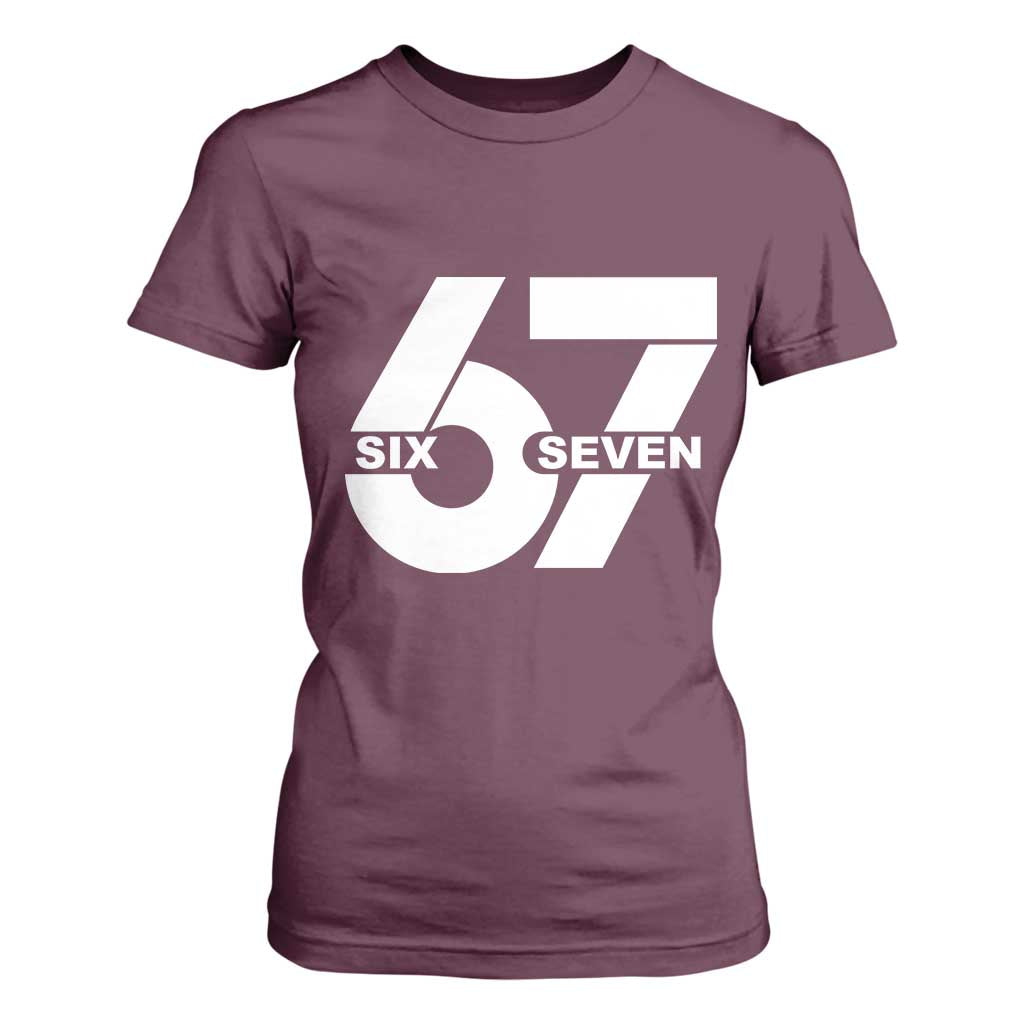 Funny Six Seven 67 Meme T Shirt For Women Bold Graphic TS02 Maroon Print Your Wear
