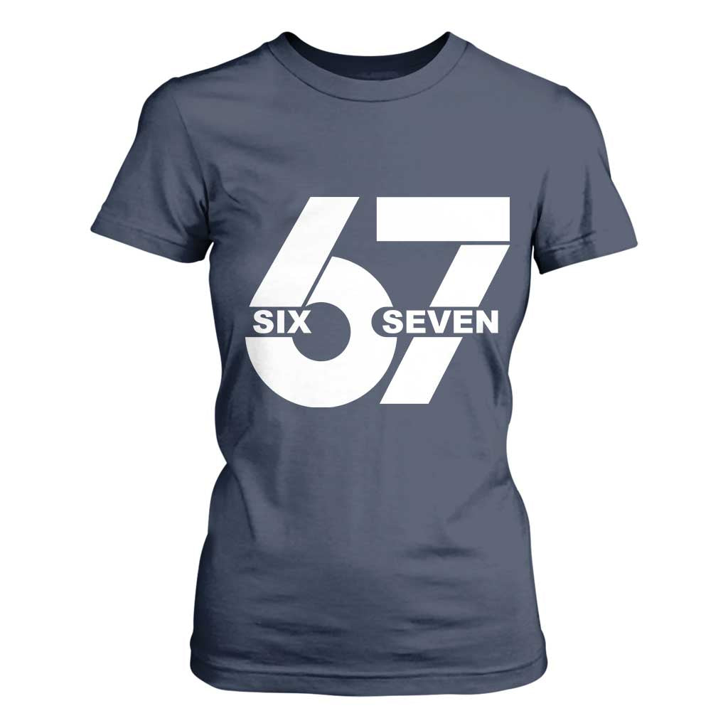 Funny Six Seven 67 Meme T Shirt For Women Bold Graphic TS02 Navy Print Your Wear