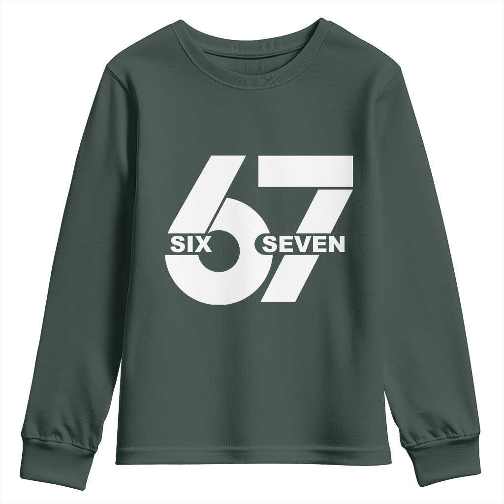 Funny Six Seven 67 Meme Youth Sweatshirt Bold Graphic TS02 Dark Forest Green Print Your Wear