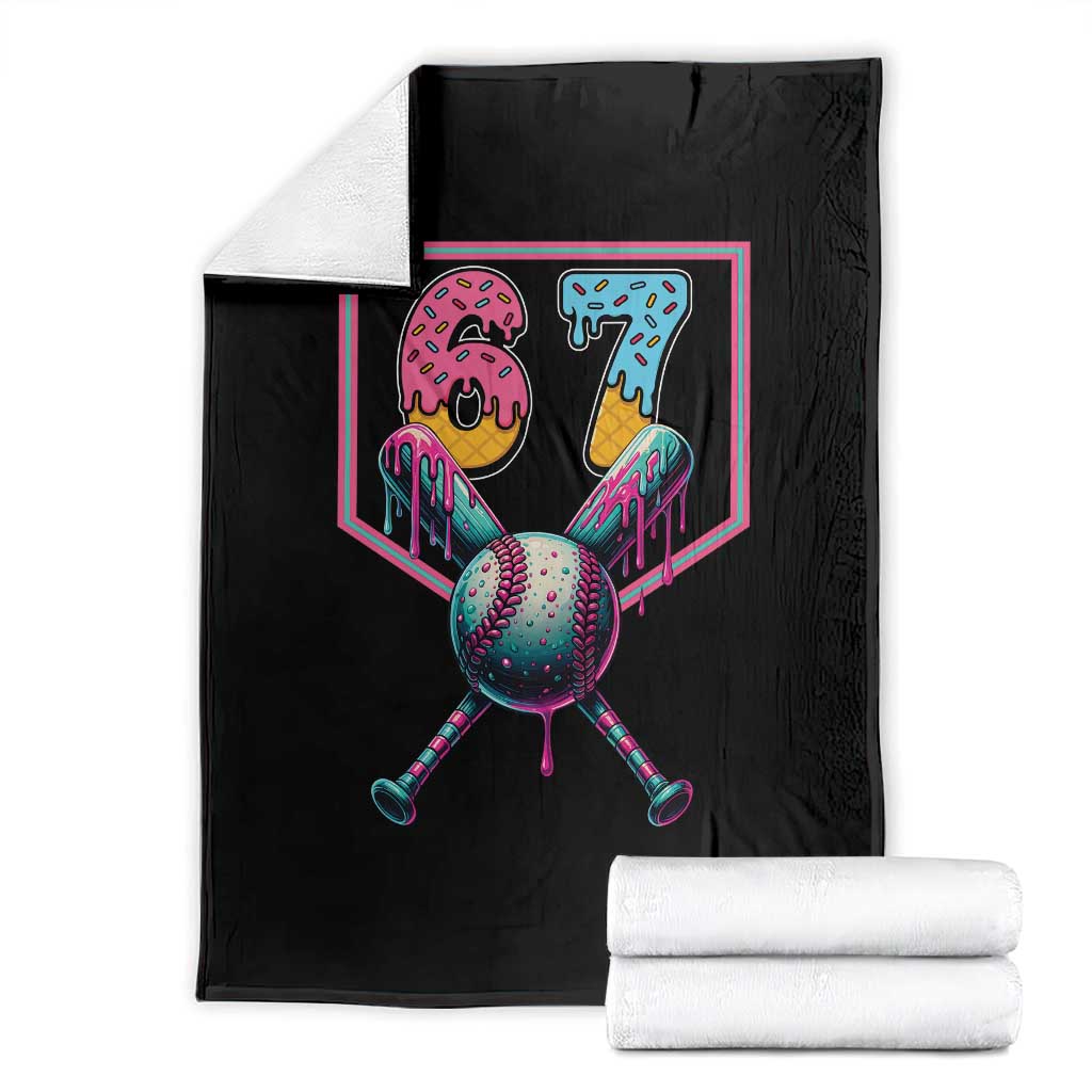 Funny Six Seven Baseball Drip Throw Blanket Number 67 Meme Drippy Bats TS02 Black Print Your Wear