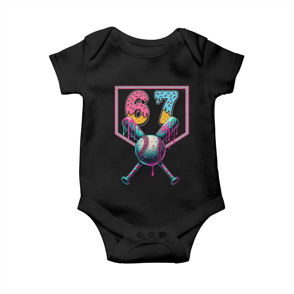 Funny Six Seven Baseball Drip Baby Onesie Number 67 Meme Drippy Bats TS02 Black Print Your Wear