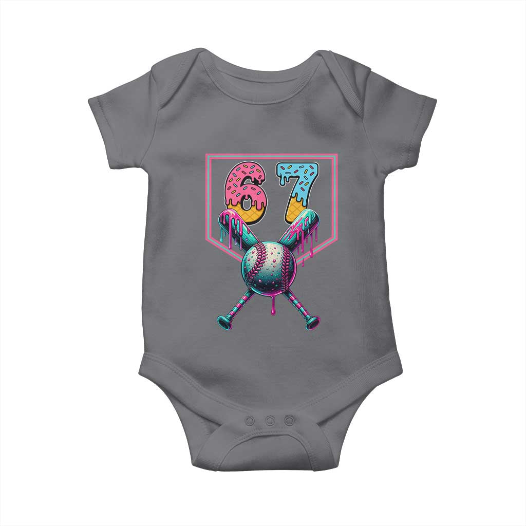 Funny Six Seven Baseball Drip Baby Onesie Number 67 Meme Drippy Bats TS02 Charcoal Print Your Wear